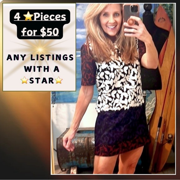 ⭐️Zara,Woman,Color Block-Print,Short Sleeve Dress,Burgundy/Navy/White,Size Small - Picture 2 of 14